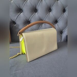 Diane Von Furstenberg Cream and Tan Shoulder Bag with Chain Detail